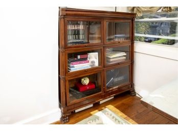 Vintage Mahogany Triple Wood Glass Front Bookcase With Ball And Claw Foot