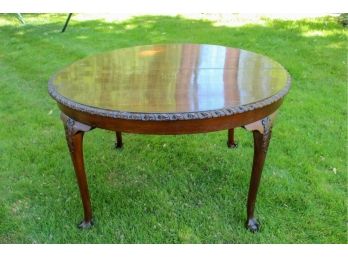 Antique Round Carved Mahogany Wood Table With Ball And Claw Foot Legs
