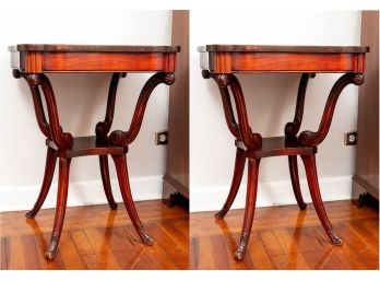 Pair Of Mahogany End Tables With Leather Top