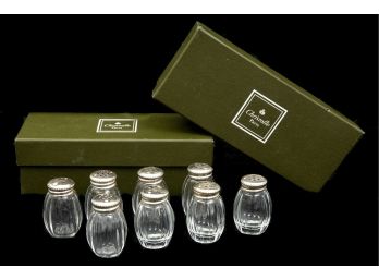 Set Of Two Boxed Christofle Malmaison Salt & Pepper Shakers With Sterling Tops (RETAIL $820)