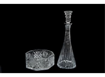 Crystal Decanter With Stopper And Bowl