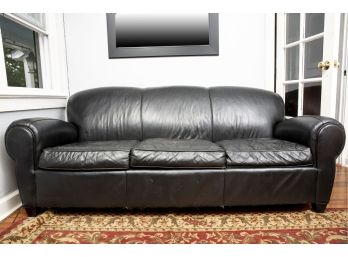 Mitchell Gold Three Cushion Black Leather Sofa