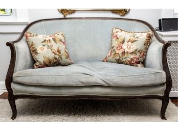 Vintage Upholostered Love Seat With Wood Frame