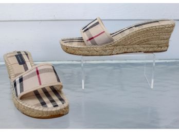 Authentic Burberry Espadrille Wedge Slides - Size 37 (US/7)