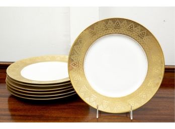 Set Of Seven L S & S Vignaud Limoges Gold Encrusted Plates