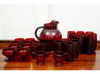 Anchor Hocking Glass Round Ball Pitcher, Glasses And Bowl (Not Shown In First Picture)
