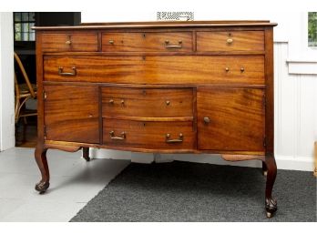 Vintage Wood Buffet/Sideboard With Ball And Claw Feet On Casters