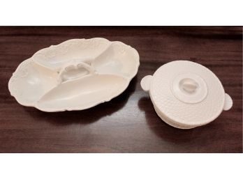 Italian Four Compartment Sectional Plate And Nantucket Covered Bowl