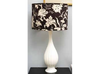 Single White Ribbed Lamp With Floral Black And White Shade
