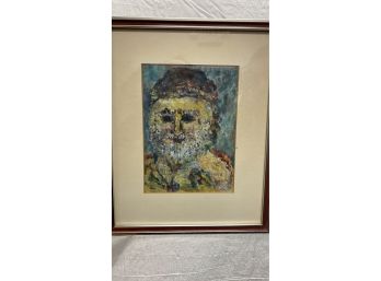 'Rabbi' By Schahari Framed Oil On Cardboard Israeli Artist