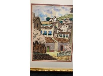 Framed Watercolor On Paper Of Cuernavaca Mexico Signed Baena