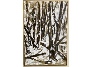 An Original MCM Abstract Oil On Canvas Winter Forest Signed Denise Lynch?