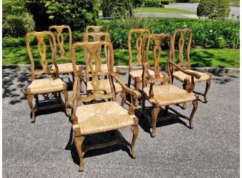 Vintage Fruitwood Rush Seat Dining Chairs