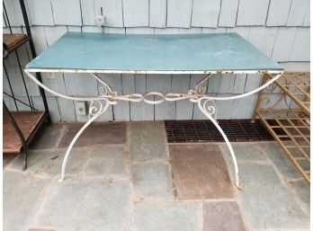 Antique Wrought Iron Table With Metal Top