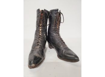 Pair Of Ladies Antique Black Leather Victorian Eduardian Lace Up Boots