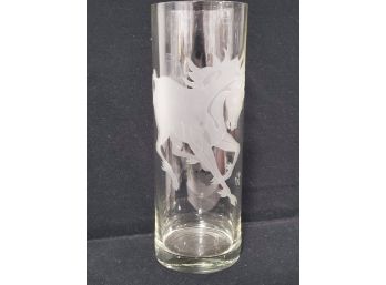 Vintage Perry Coyle Signed Etched Unicorn Art Glass Flower Vase