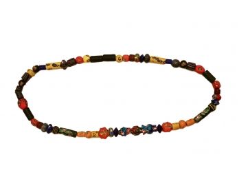 Vintage Multi Color Long Artsy Weighted Decorative Painted Beads Necklace