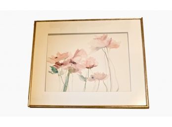 Signed Floral Water Color Framed And Matted Art