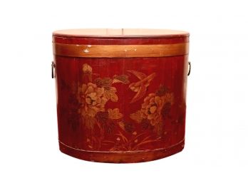 Chinese Painted Barrel Chest With Hand-Painted Gold Gilt