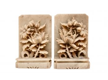 Set Of Antique Chinese Carved Marble Book Ends