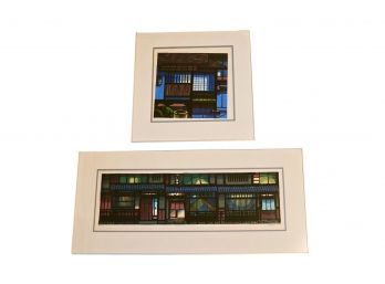 Set Of 2 Signed Clifton Karhu Contemporary Japanese Wood Block Prints Of Kyoto