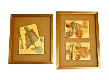Set Of 2 Contemporary Collage Paintings By Norma Adler Art With Gold Frames