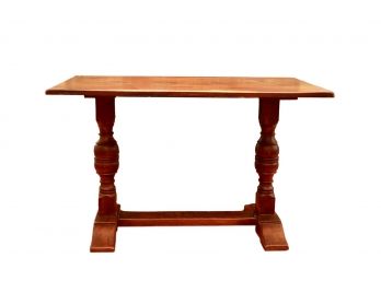 Antique Oak Double Pedestal 3 Plank Trestle Table