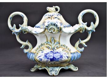 Stunning Double Handle Urn Vintage Portuguese Porcelain