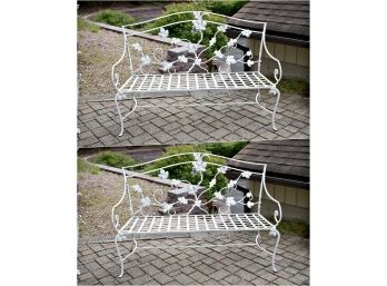 PAIR! Two Outdoor Wrought Iron Loveseat Benches ~ With Unique Glass 'Grape' Beads Design