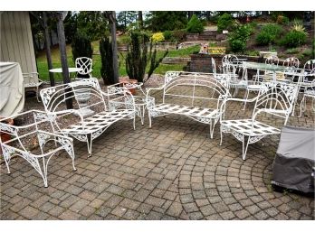 5 Pc Wrought Iron Outdoor Conversation Seating ~ Two Loveseats, Chair & Two Tables