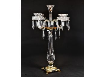 Elaborate 27'H Five Taper Blown Glass Crystal Candelabra With Prisms ~ 1 Of 2