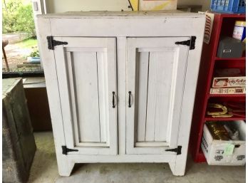 Vintage Double Door Ice Chest Cabinet With Two Levels Of Removable Shelves