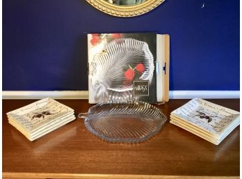 Mikasa Leaf Form Glass Platter And Eight Williams Sonoma Olive Plates