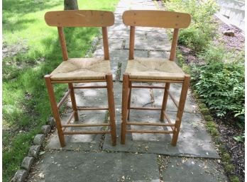Pair Of Wooden Rush Seat Counter Height Stools