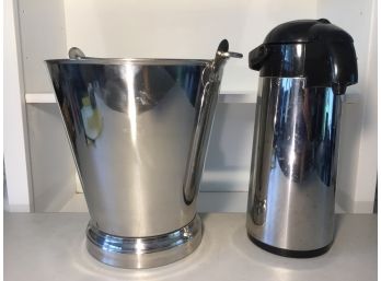 Restoration Hardware Nine Liter Stainless Steel Milk Pail And An Air Pot Coffee Server