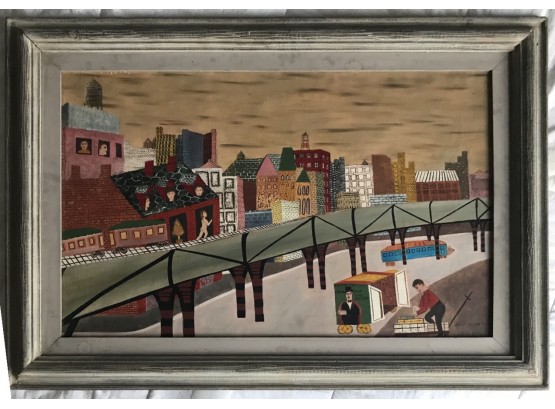 Original Justine Fuller Painting Of A Cityscape Dated 1947
