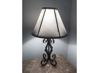 Vintage Wrought Iron Table Lamp With Linen Shade
