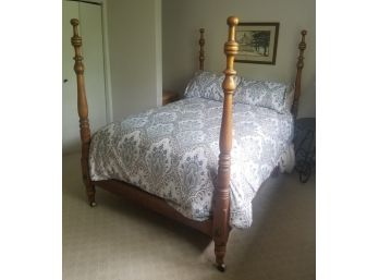 Vintage American Maple Full Size Four Poster Bed On Casters