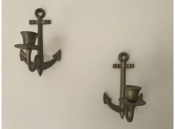 Vintage Pair Cast Brass 'Navy Anchor' Wall Sconces
