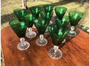 Set Of 11 Vintage Anchor Hocking Bubble Foot Forest Green Juice Glass