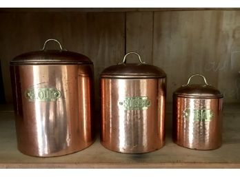 Charming Vintage 3 Pieces Copper Kitchen Canisters