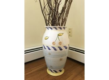 Rustic Portugal Hand Painted Floor Vase & Decorative Branches