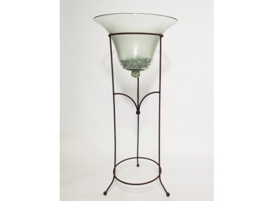 Large Decorative Metal Stand With Glass Vessel