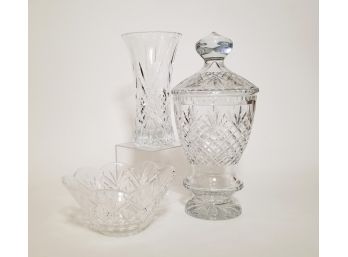 3 Pieces Very Fine Cut Cystal Vessels Featuring Waterford