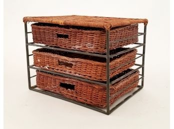 Metal And Wicker Office Organizer