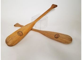 Vintage Pair Of Wooden Oars Or Canoe Paddles