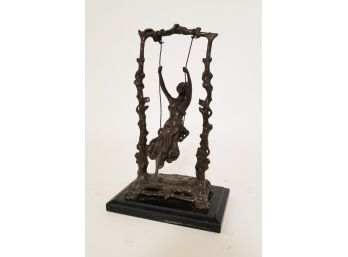 French Art Nouveau Auguste Moreau Signed Cast Bronze Sculpture 'Girl On Swing'