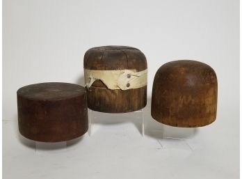 3 Rare Antique Wooden Hat Molds (b)