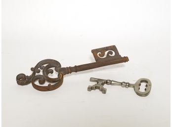 2 HUGE Ornate Antique Iron Skeleton Keys