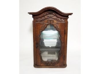 Antique Carved Oak Medicine Cabinet